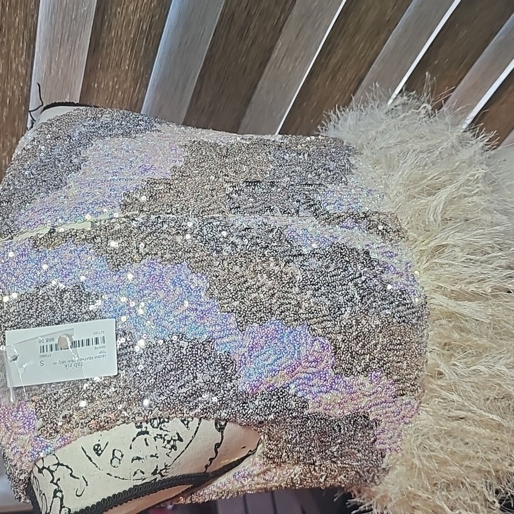 fab'rik Sequin Crop Top with Feather Trim - Picture 5 of 8